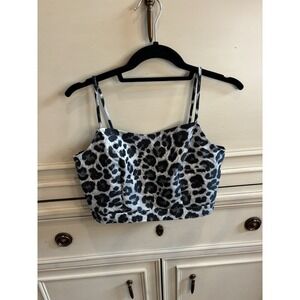 Sachin & Babi Noir Black Silver Animal Print Crop Top V-neck Size 6 Evening Wear